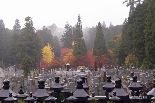 高野山の紅葉・仏舎利宝塔から見た英霊殿方面